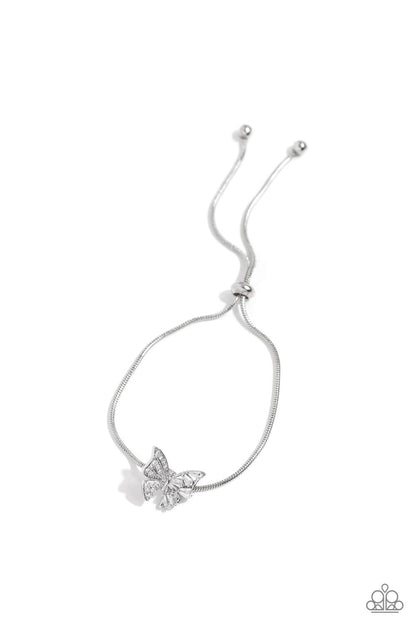 Paparazzi Accessories-Adjustable Allure White Gem Butterfly Bracelet