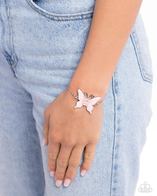 Paparazzi Accessories-Aerial Adornment Pink Painted Butterfly Bracelet