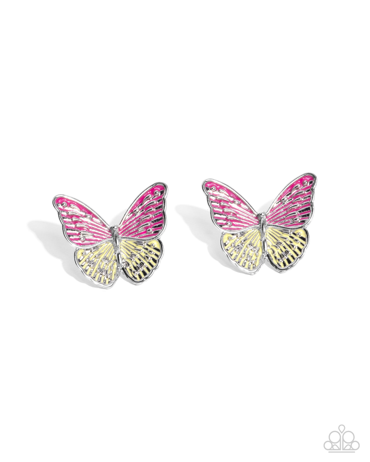 Paparazzi Accessories-Aerial Appreciation Pink Peacock Butterfly Earrings