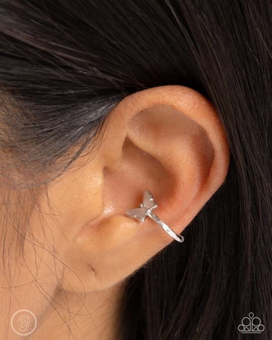 Paparazzi Accessories-Aerial Attitude Silver Butterfly Ear Cuffs