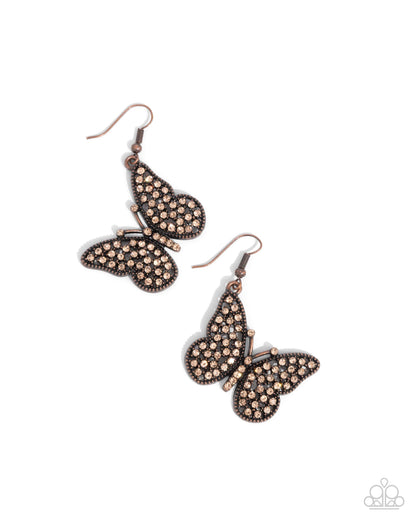 Paparazzi Accessories-Aerial Audience Copper Airy Butterfly Earrings