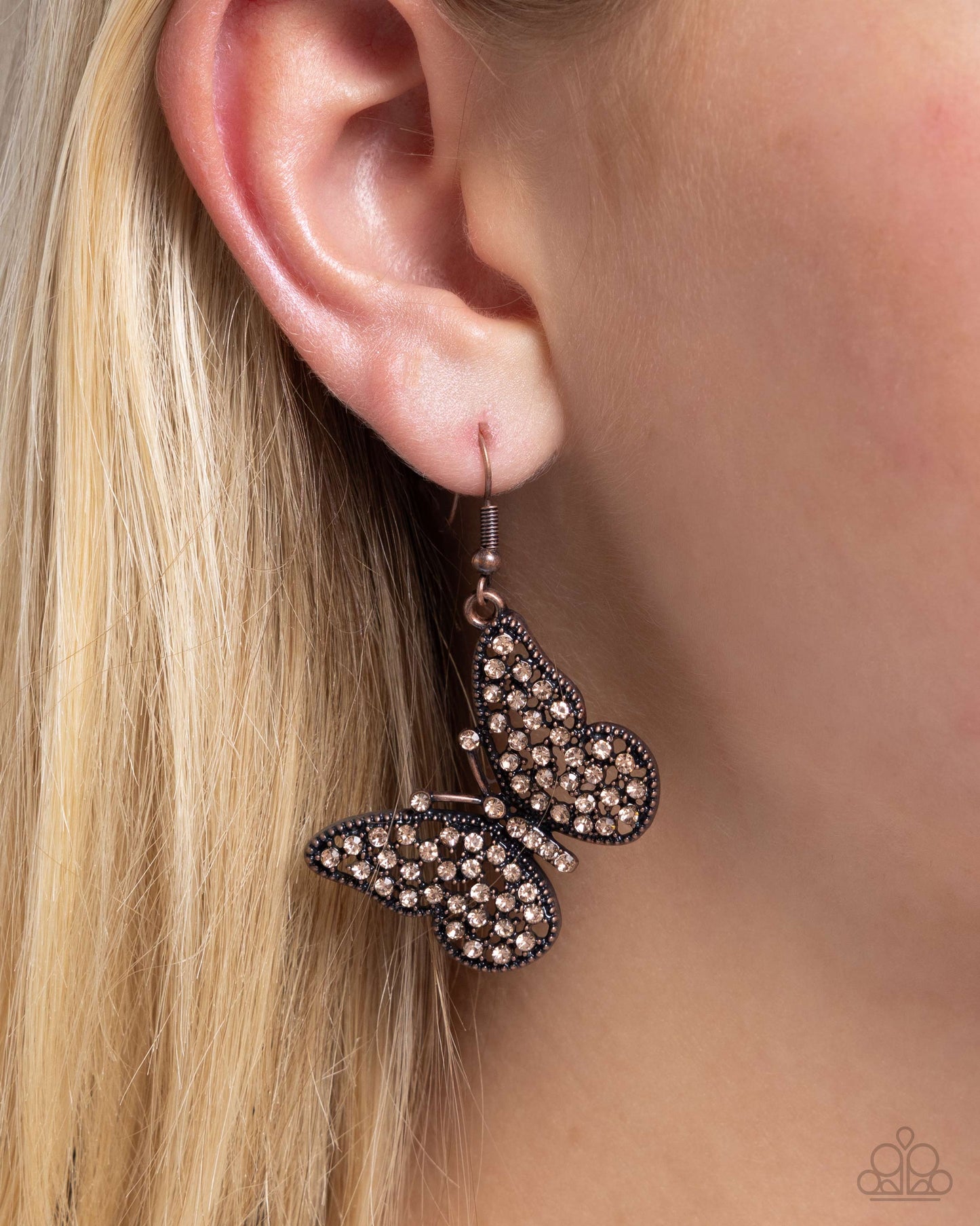 Paparazzi Accessories-Aerial Audience Copper Airy Butterfly Earrings