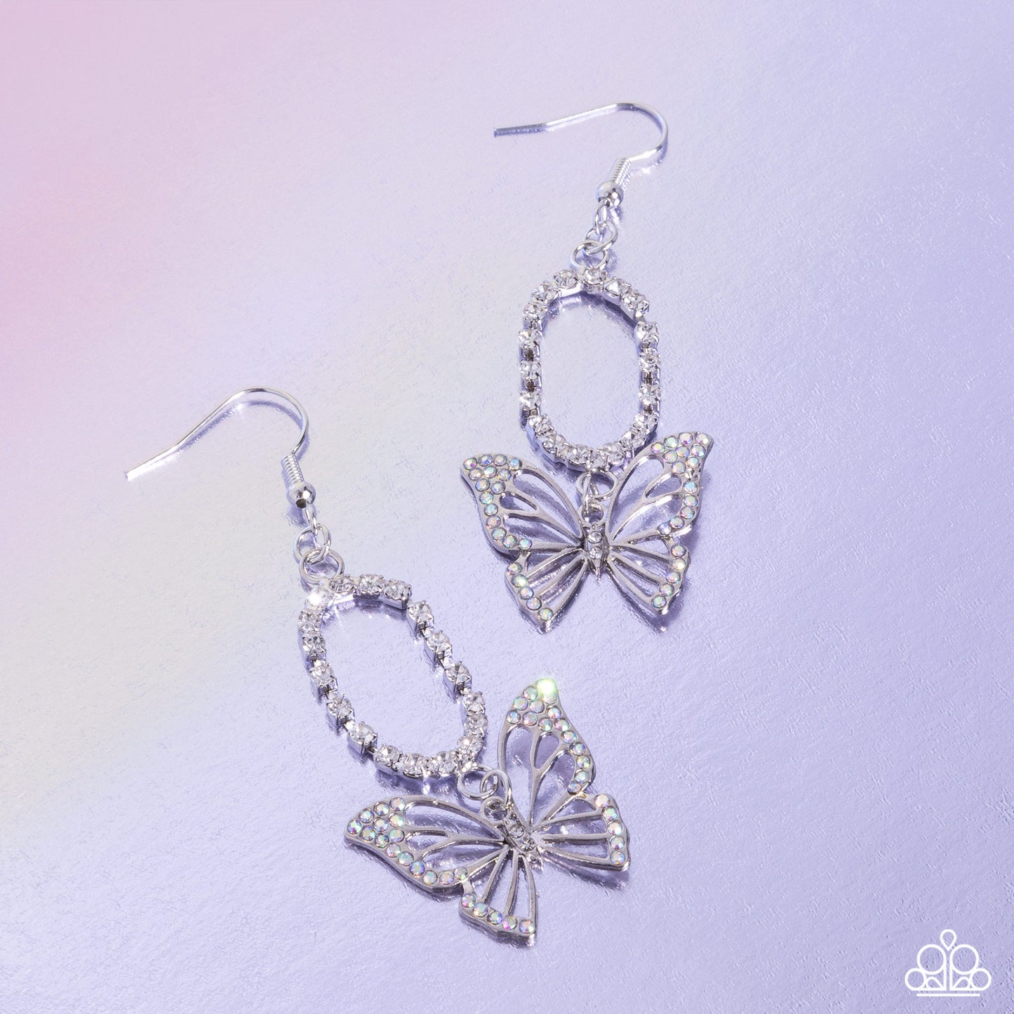 Paparazzi Accessories-Aerial Avenue White Rhinestone Butterfly Earrings