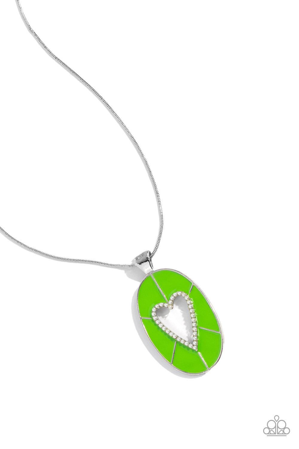 Paparazzi Accessories-Airy Affection Green Oval Pearly Heart Necklace Set