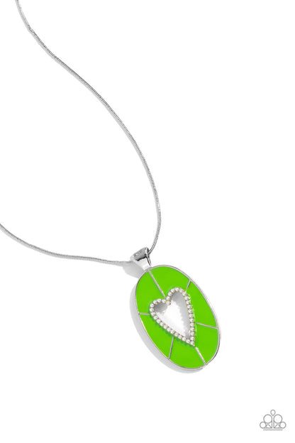 Paparazzi Accessories-Airy Affection Green Oval Pearly Heart Necklace Set