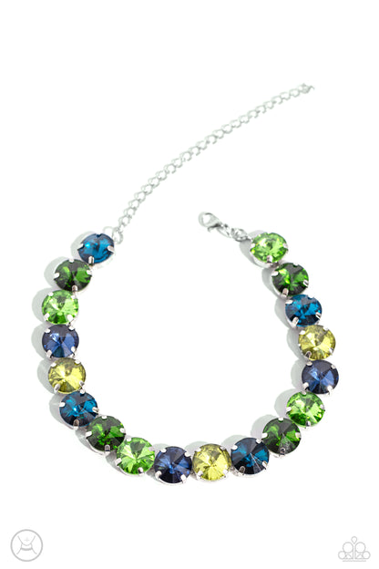 Paparazzi Accessories-Alluring A-Lister Green Faceted Gems Necklace Set