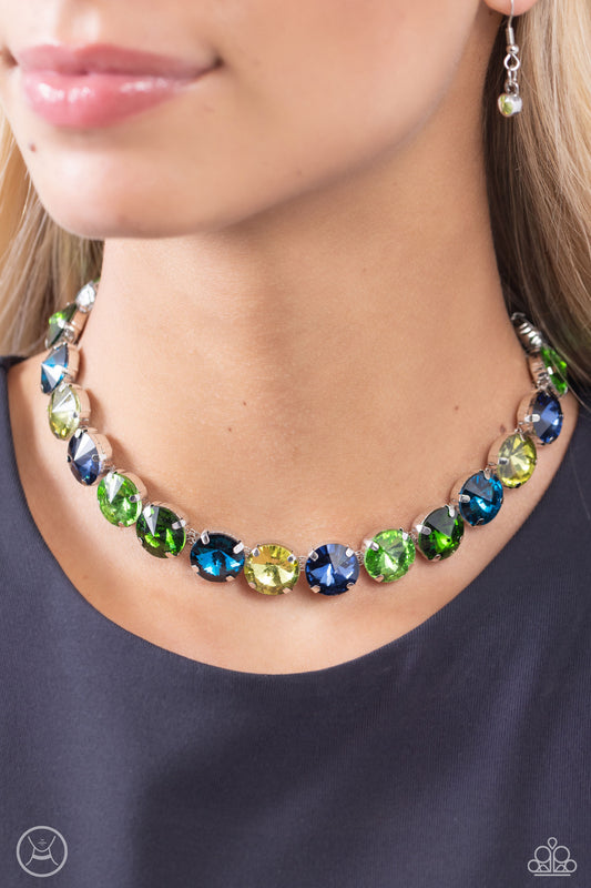 Paparazzi Accessories-Alluring A-Lister Green Faceted Gems Necklace Set