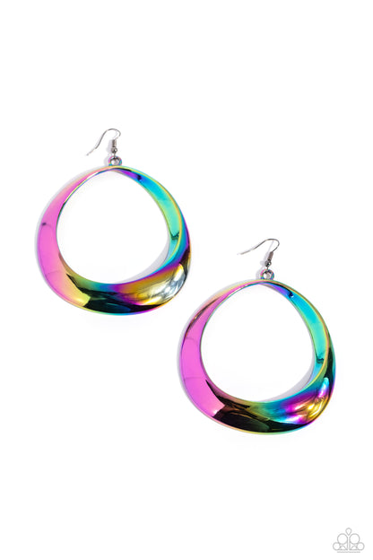 Paparazzi Accessories-Asymmetrical Action Multi Oil Spill Ring Earrings