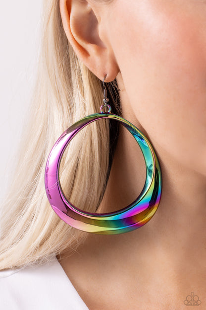 Paparazzi Accessories-Asymmetrical Action Multi Oil Spill Ring Earrings