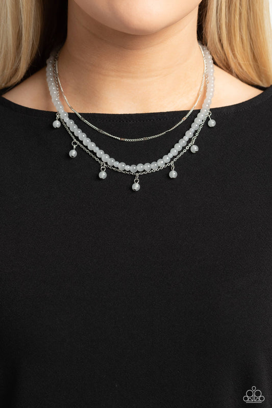 Paparazzi Accessories-BEAD All About It Silver Gray Stones Necklace Set