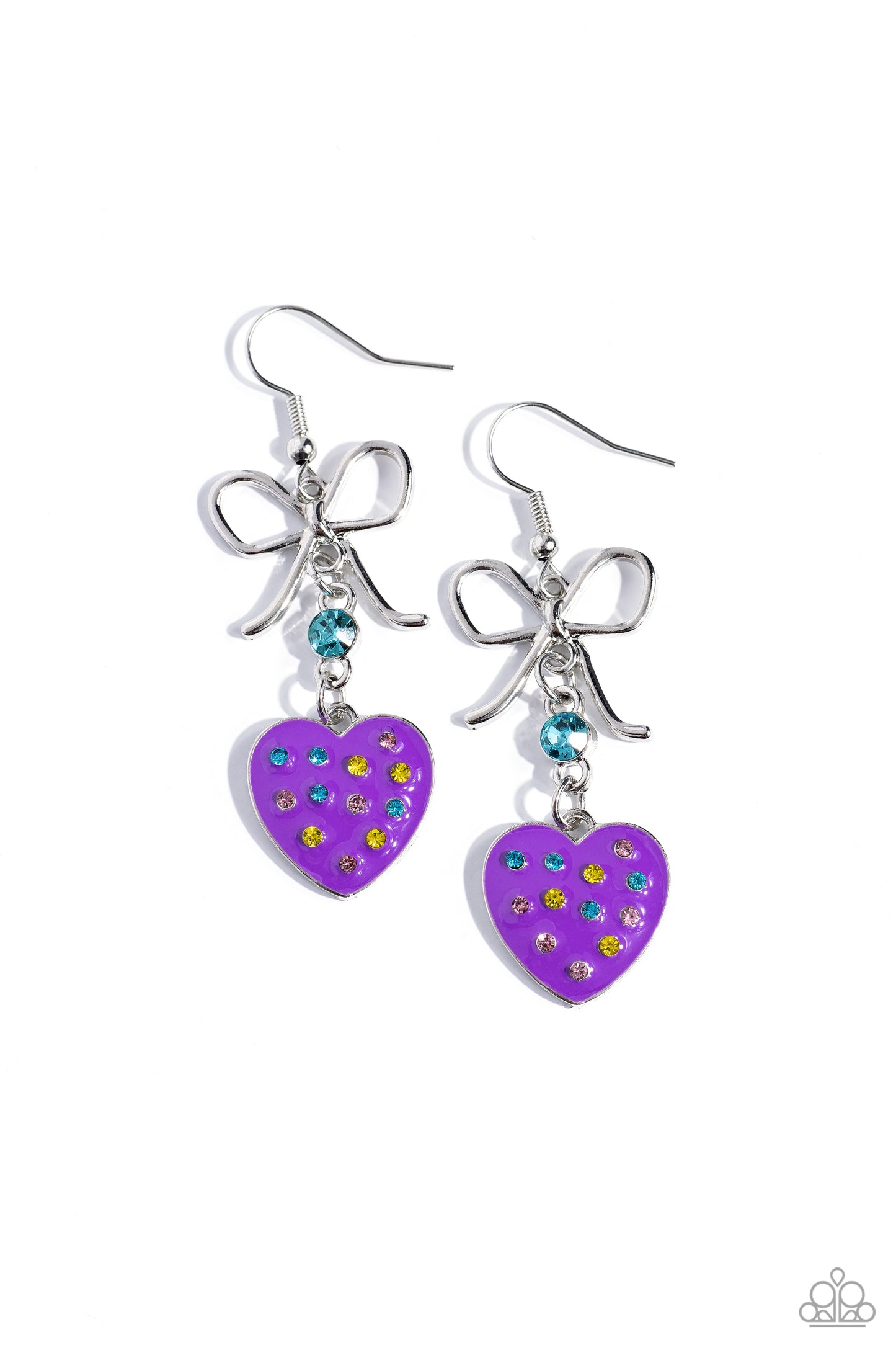 Paparazzi Accessories-BOW Away Zone Purple Heart Silver Loop Earrings