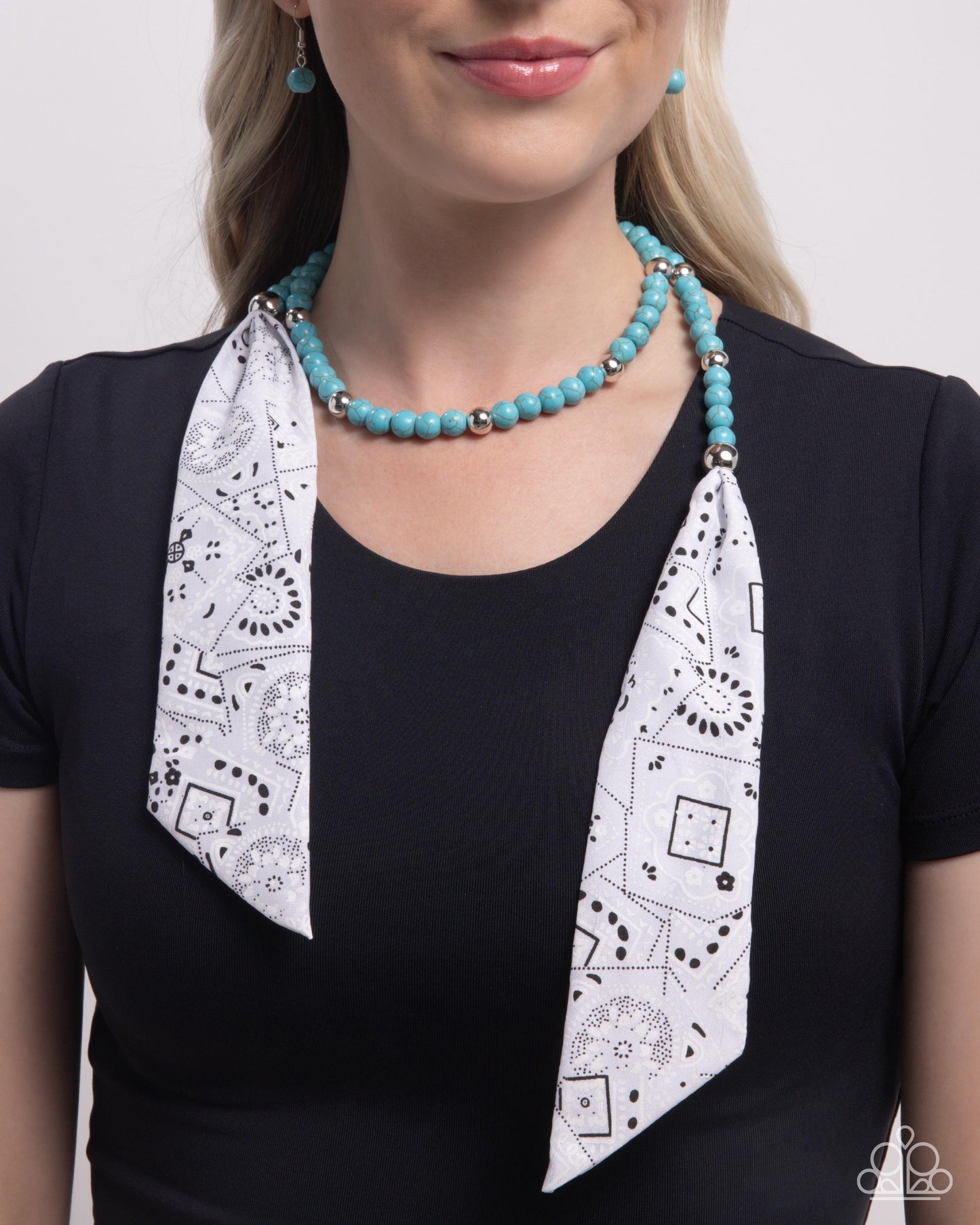 Paparazzi Accessories-Bandana Ballad Turquoise Stone Bandana Necklace Set