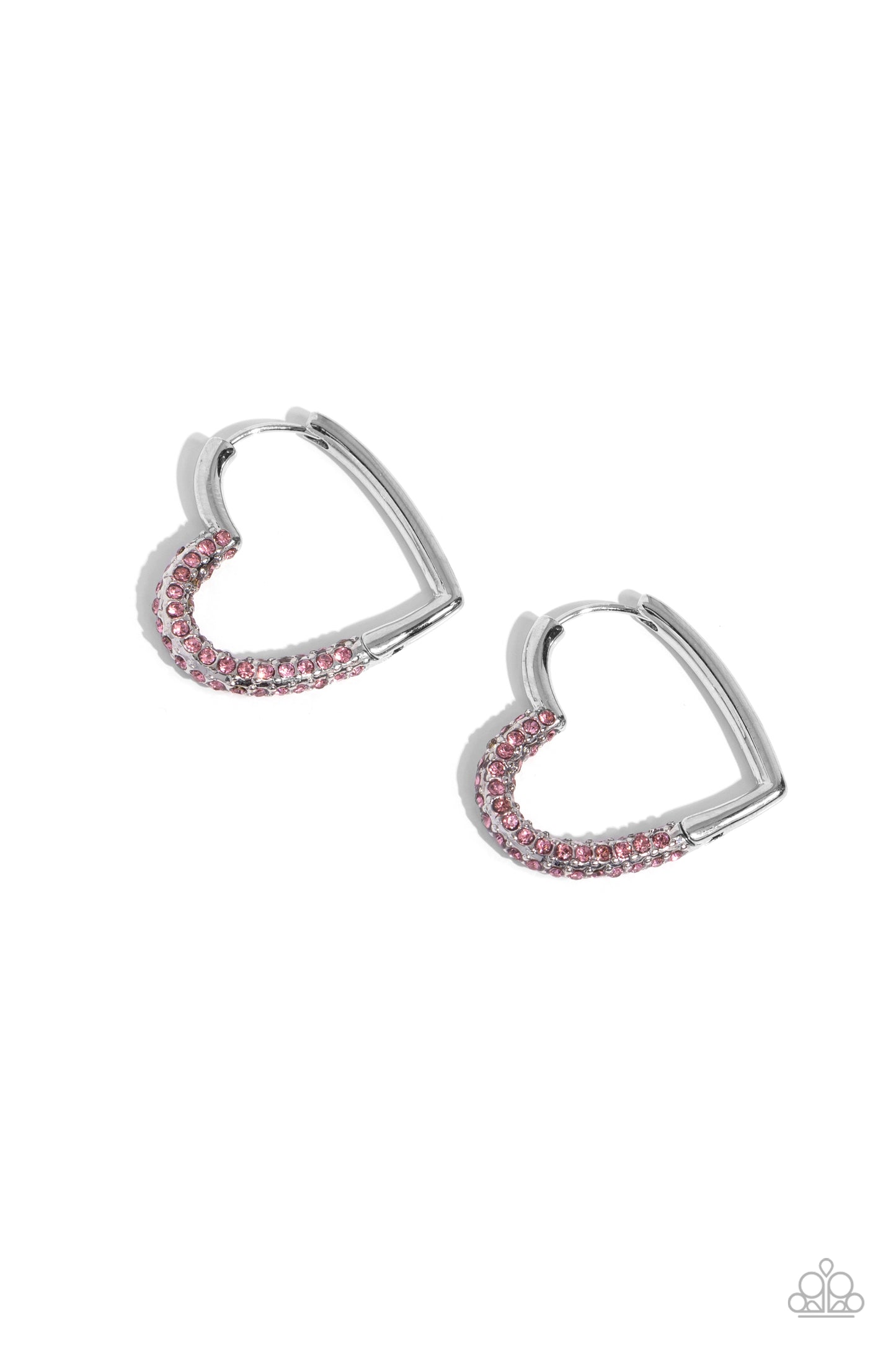 Paparazzi Accessories-Be Mine, Valentine? Pink Rhinestone Heart Earrings