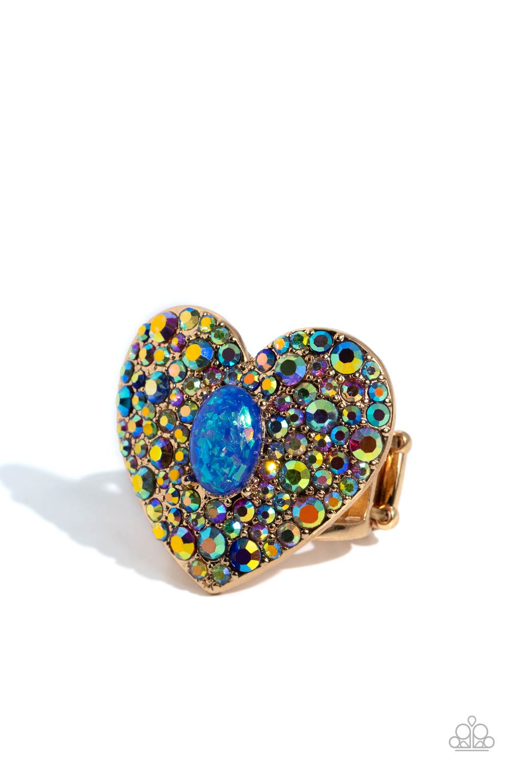 Paparazzi Accessories-Bejeweled Beau Blue Iridescent Gold Heart Ring