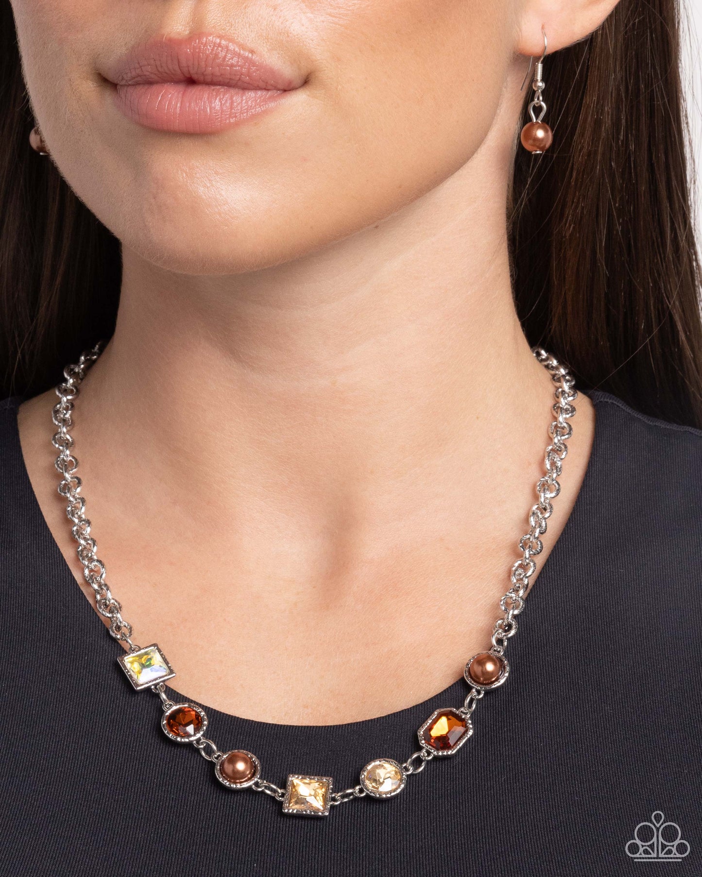 Paparazzi Accessories-Bejeweled Bravado Brown Topaz Necklace Set