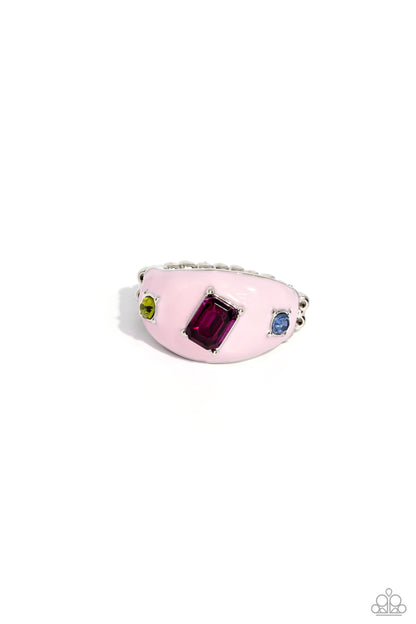 Paparazzi Accessories-Blinding Behavior Pink Arc Emerald Cut Ring