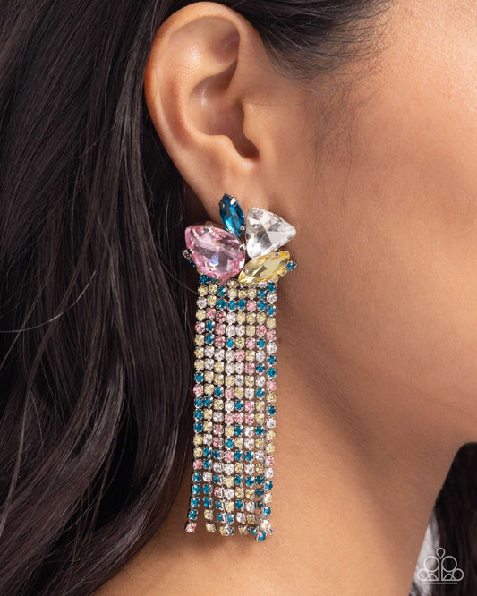 Paparazzi Accessories-Blinding Blend Multi Rhinestone Fringe Earrings