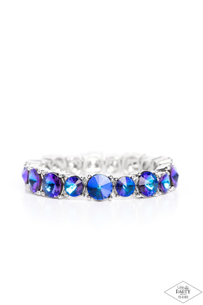 Paparazzi Accessories-Born To Bedazzle Blue Oversize Oil Spill Bracelet