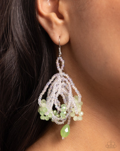 Paparazzi Accessories-Botanical Bundle Green Seed Bead Loop Earrings