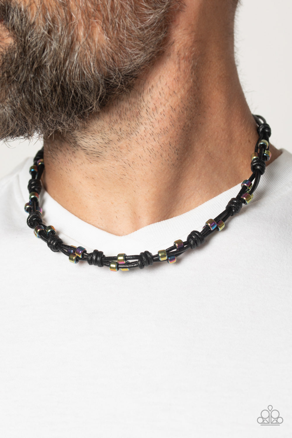 Paparazzi Accessories-Braided Brawl Men's Oil Spill Black Neck Cord