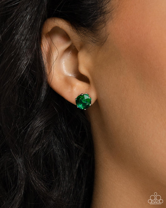 Paparazzi Accessories-Breathtaking Birthstone Green Rhinestone Earrings