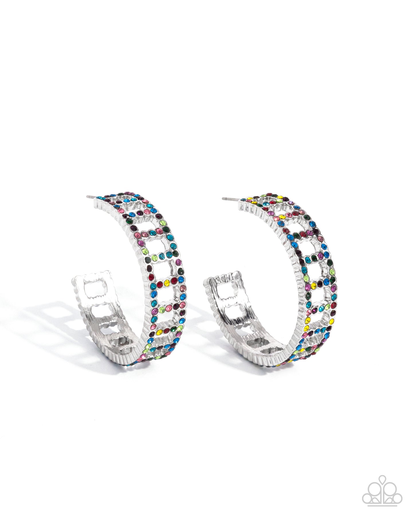 Paparazzi Accessories-Bridging Brilliance Multi Rhinestone Hoop Earrings