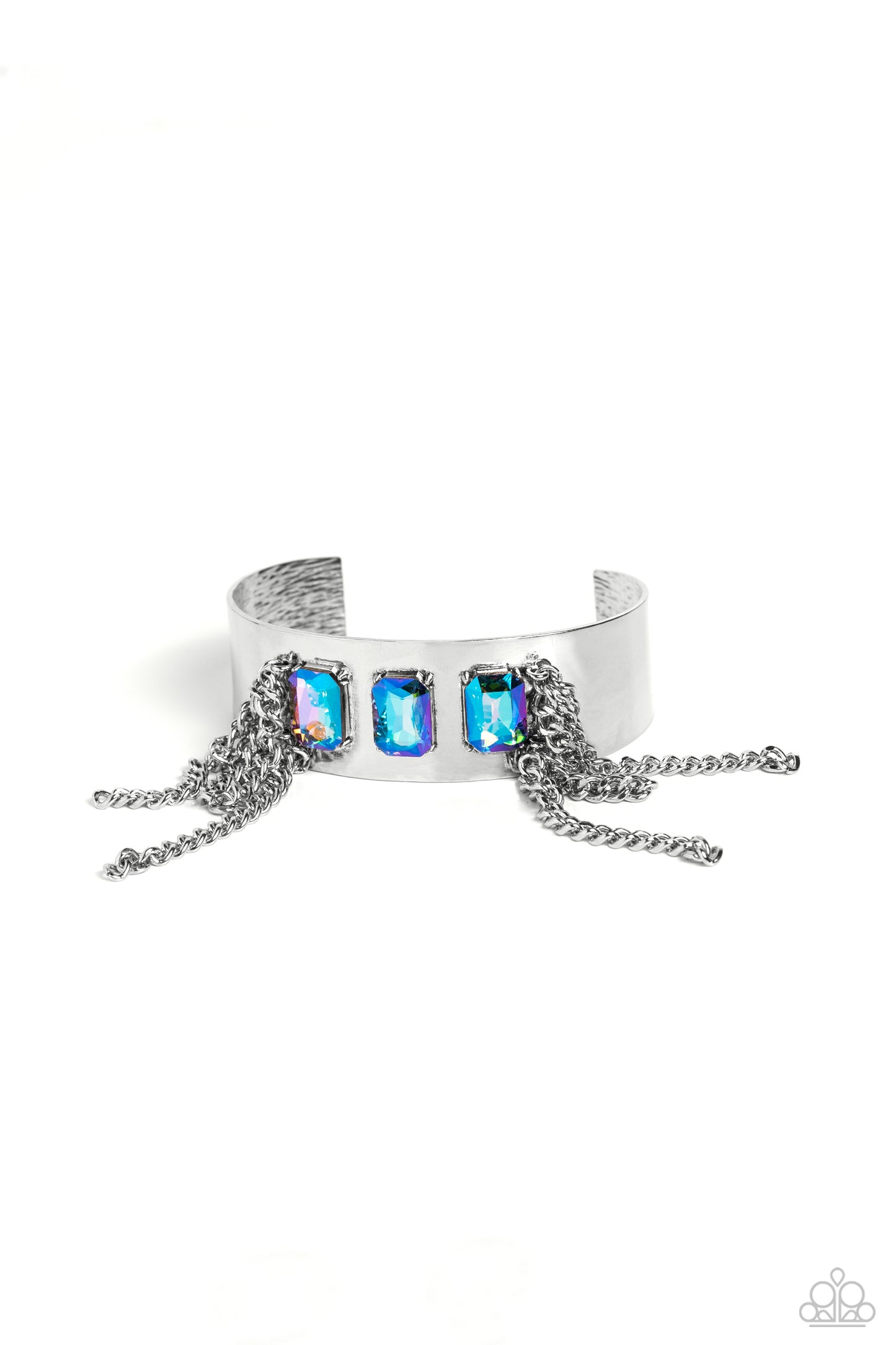 Paparazzi Accessories-CHAIN Showers Multi UV Glitzy Silver Cuff Bracelet