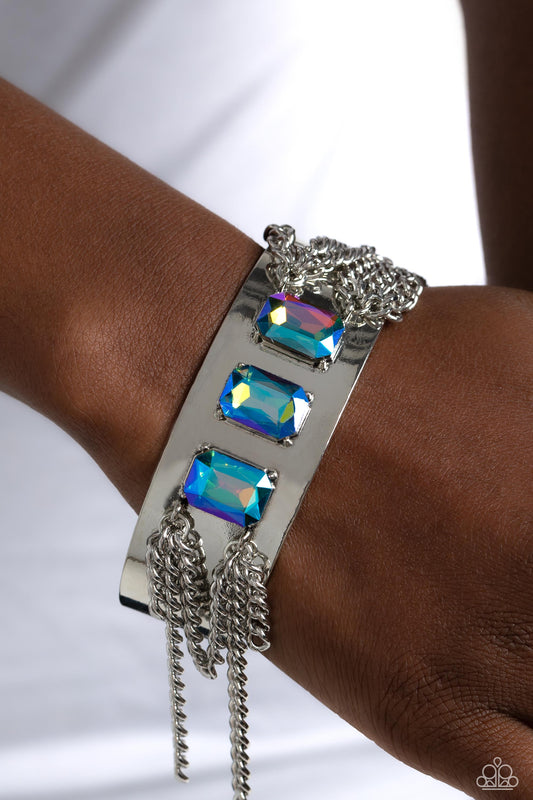 Paparazzi Accessories-CHAIN Showers Multi UV Glitzy Silver Cuff Bracelet