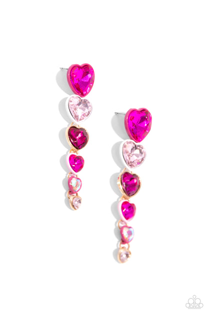 Paparazzi Accessories-Cascading Casanova Pink Iridescent Heart Earrings