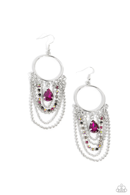 Paparazzi Accessories-Cascading Clash Multi Rhinestone Chain Earrings