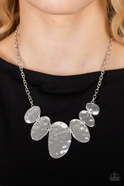 Paparazzi Accessories-Cave Crawl Silver Hammered Oval Necklace Set