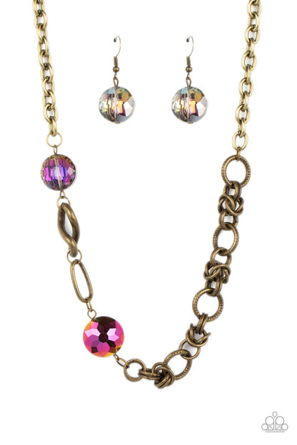 Paparazzi Accessories-Celestially Celtic Brass Oil Spill Necklace Set