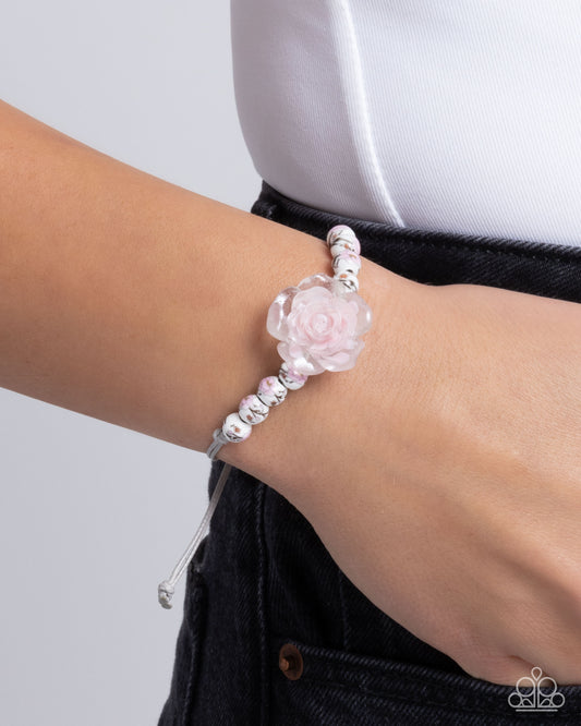 Paparazzi Accessories-Ceramic Chic Pink Floral White Bead Bracelet