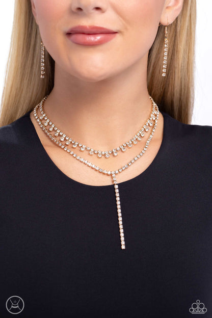 Paparazzi Accessories-Champagne Night Gold Sleek Rhinestone Choker Set