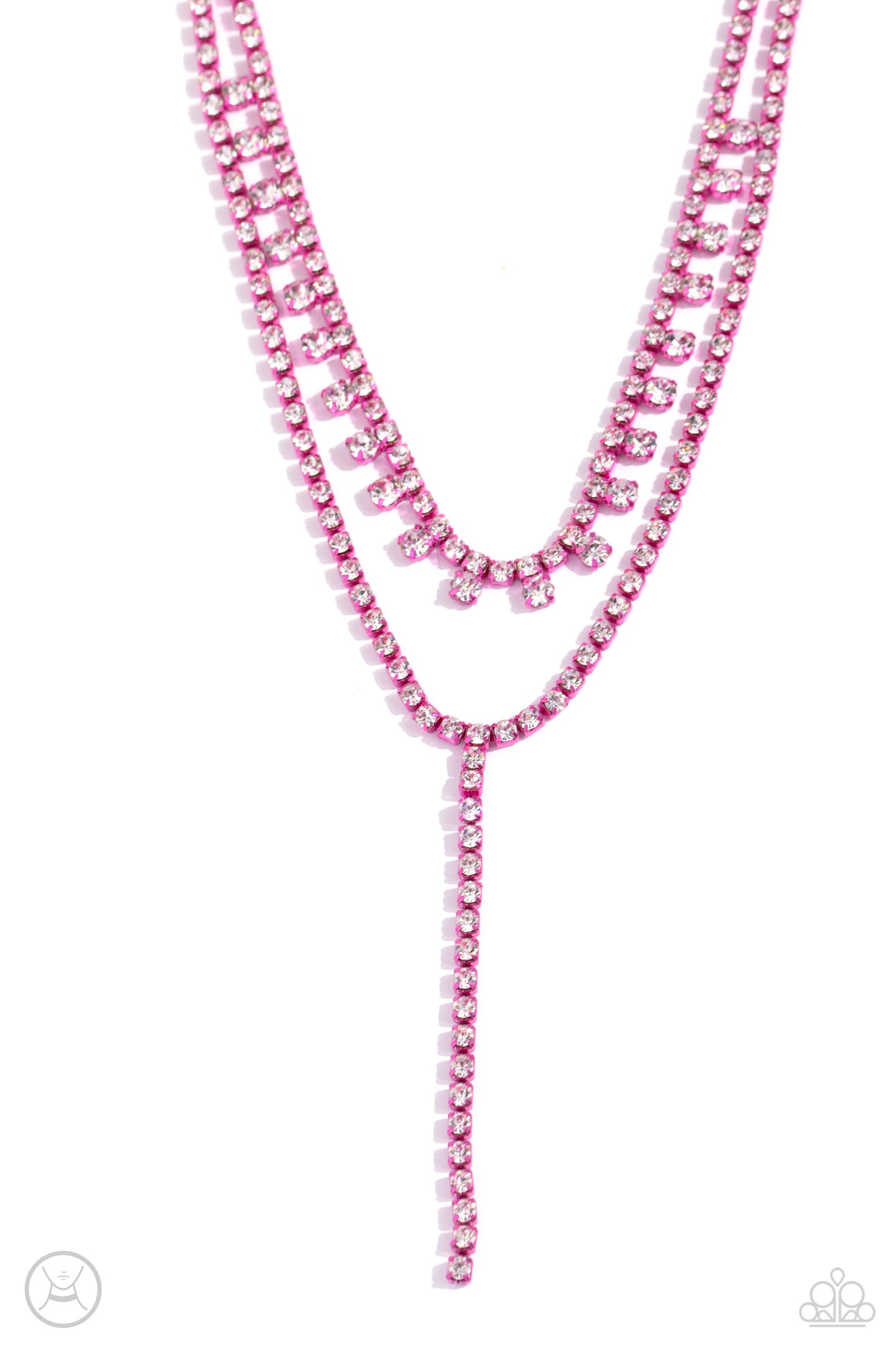 Paparazzi Accessories-Champagne Night Pink Square Glittery Necklace Set