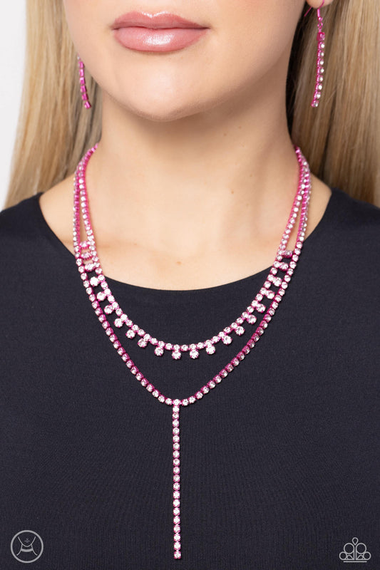 Paparazzi Accessories-Champagne Night Pink Square Glittery Necklace Set