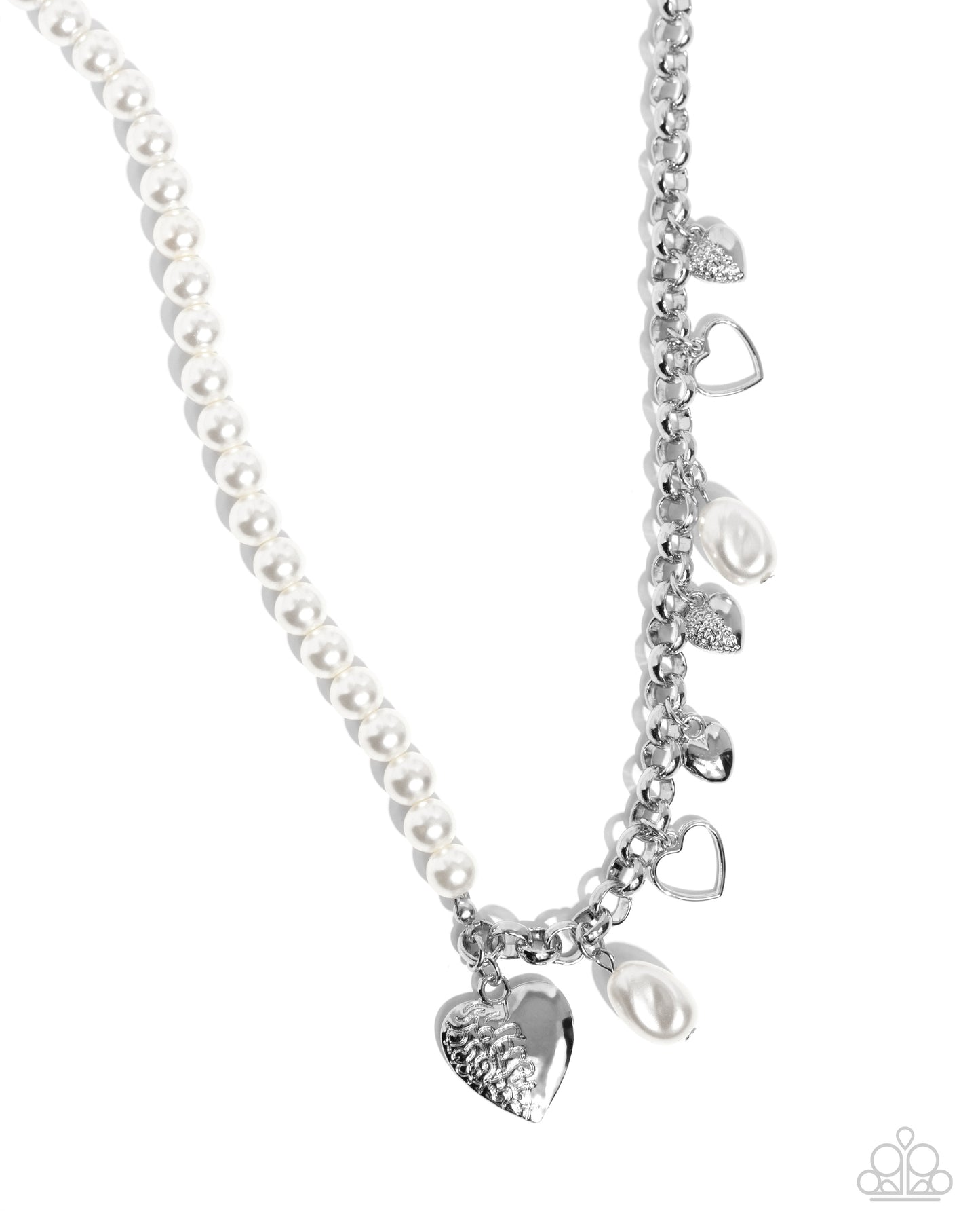 Paparazzi Accessories-Charming Competitor White Pearl Heart Necklace Set