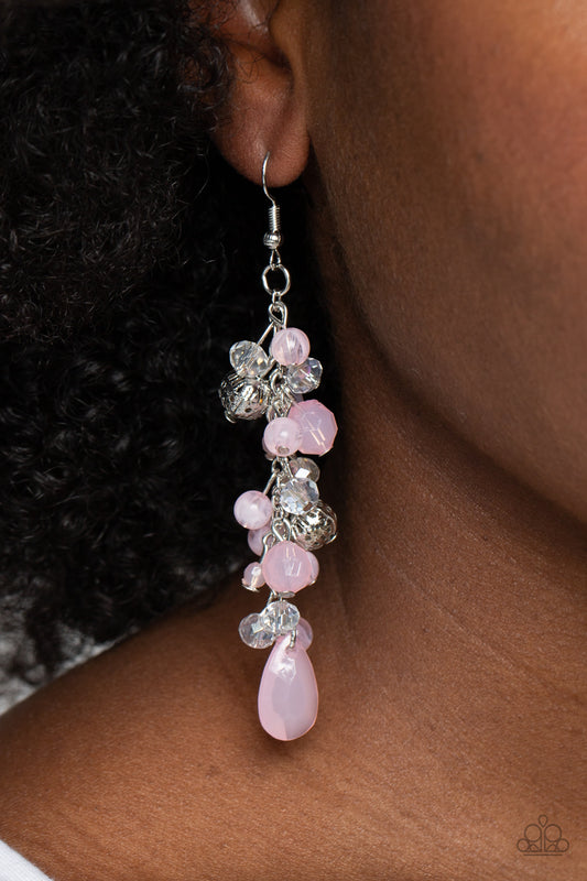 Paparazzi Accessories-Cheeky Cascade Pink Baby Teardrop Bead Earrings