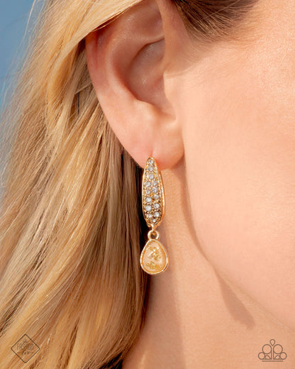 Paparazzi Accessories-Cheerful Care Gold Cat's Eye Teardrop FF Earrings
