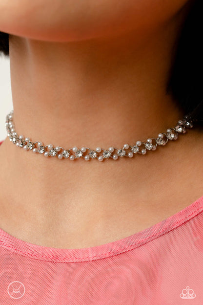 Paparazzi Accessories-Classy Couture White LOTP Dainty Pearl Choker Set