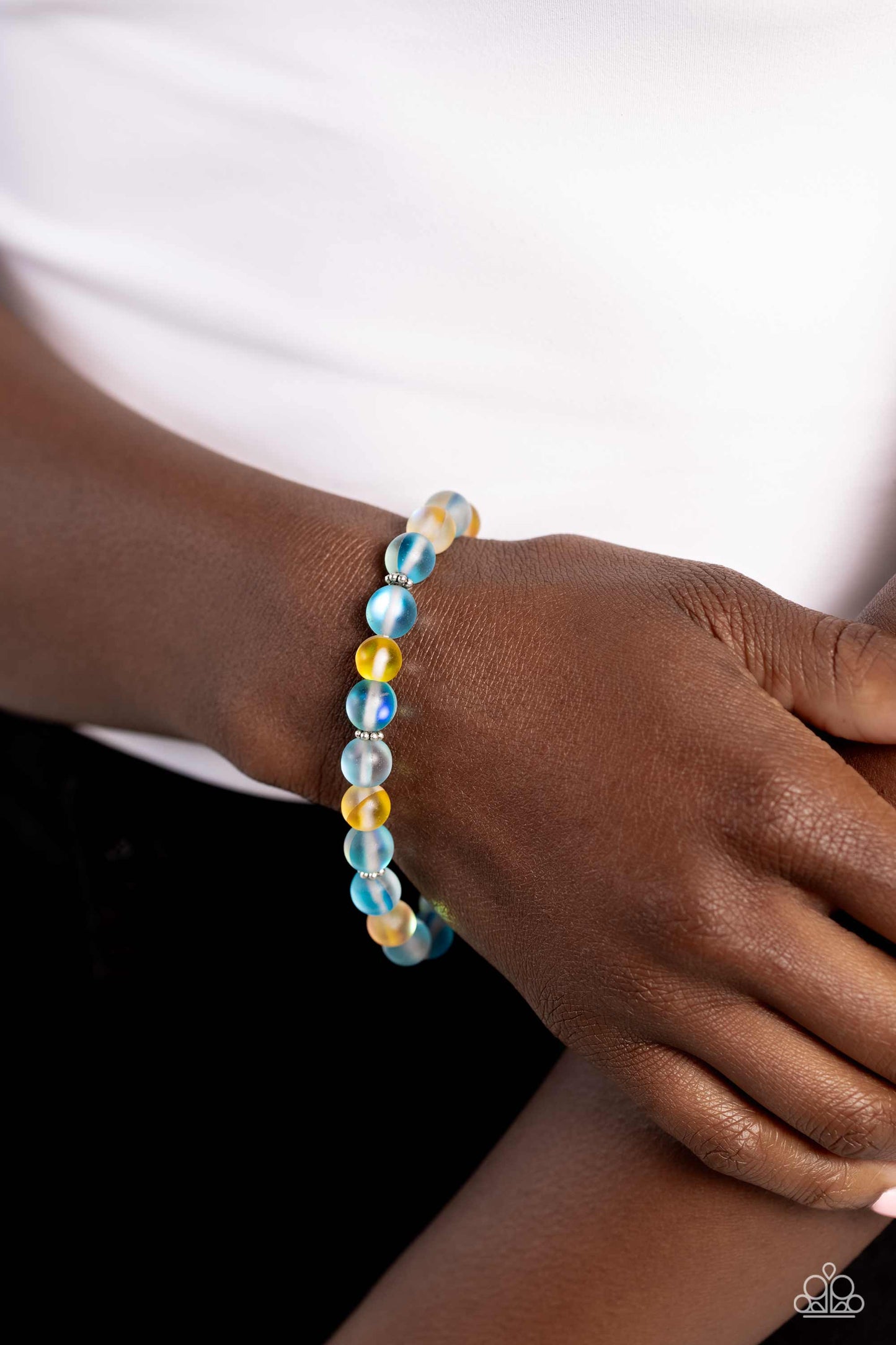 Paparazzi Accessories-Clear Craze Blue Floral Silver Beads Bracelet