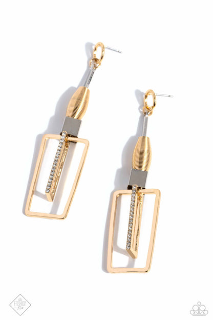 Paparazzi Accessories-Clear the SQUARE Gold Oval Cube Hoop Earrings