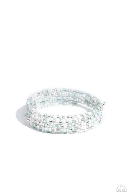 Paparazzi Accessories-Coiled Candy White Pearly Blue Seed Bead Bracelet