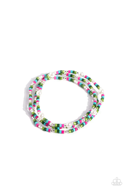 Paparazzi Accessories-Colorblock Cache Green Seed Bead Bracelet