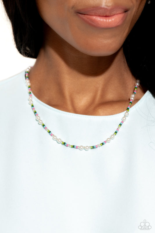 Paparazzi Accessories-Colorblock Charm Green Bead Necklace Set