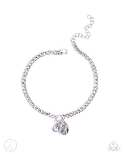 Paparazzi Accessories-Conch Comeback White Charming Silver Anklet