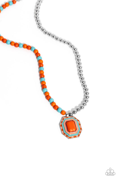 Paparazzi Accessories-Contrasting Candy Orange Glossy Emerald Pendant Set