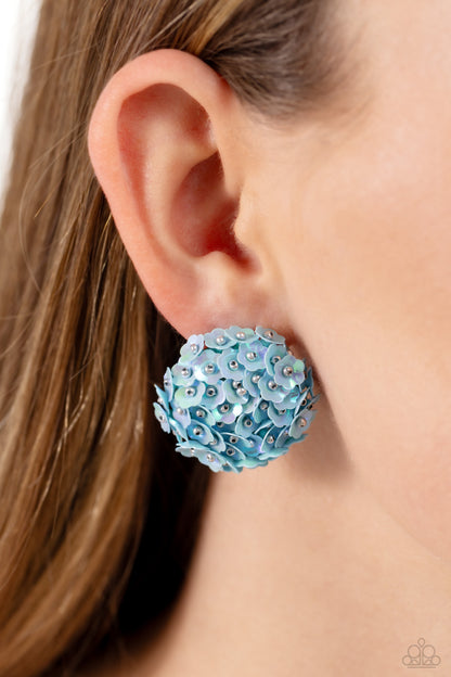 Paparazzi Accessories-Corsage Character Blue Iridescent Bouquet Earrings