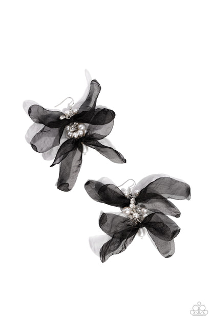 Paparazzi Accessories-Cosmopolitan Charisma Black Silk Petal Earrings