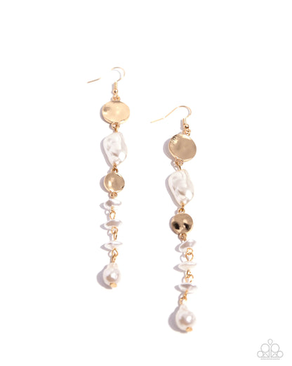 Paparazzi Accessories-Cosmopolitan Chic Gold Disc Baroque Pearl Earrings